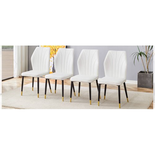 4 Modern Dining Chairs With Stylish PU Patterned Backrest And Black Metal Legs For A Comfortable Home Experience In The Kitchen, Bedroom And Office. - Planet Store 123