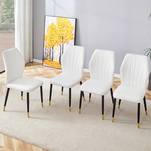 4 Modern Dining Chairs With Stylish PU Patterned Backrest And Black Metal Legs For A Comfortable Home Experience In The Kitchen, Bedroom And Office. - Planet Store 123