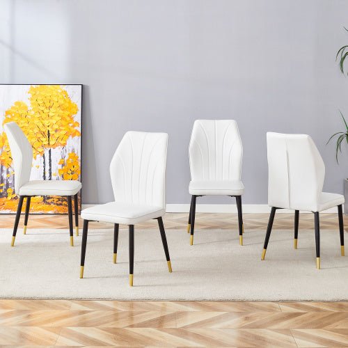 4 Modern Dining Chairs With Stylish PU Patterned Backrest And Black Metal Legs For A Comfortable Home Experience In The Kitchen, Bedroom And Office. - Planet Store 123