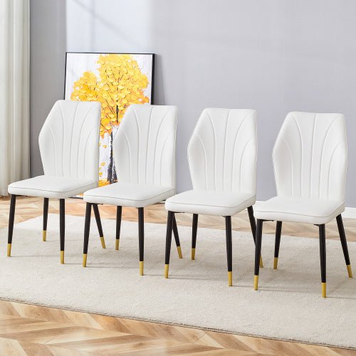 4 Modern Dining Chairs With Stylish PU Patterned Backrest And Black Metal Legs For A Comfortable Home Experience In The Kitchen, Bedroom And Office. - Planet Store 123