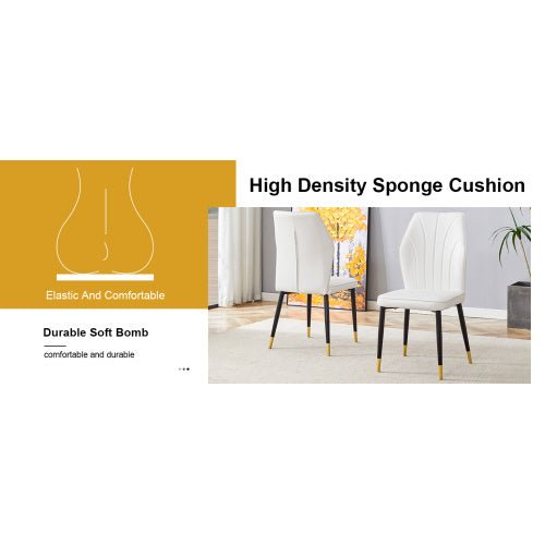 4 Modern Dining Chairs With Stylish PU Patterned Backrest And Black Metal Legs For A Comfortable Home Experience In The Kitchen, Bedroom And Office. - Planet Store 123