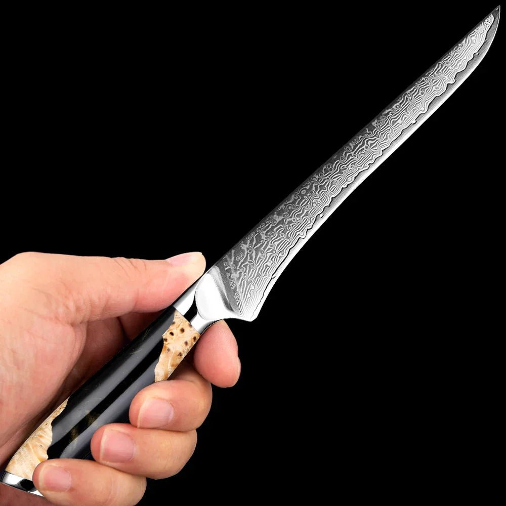 6 - Inch Damascus Utility Knife 67 - Layer Razor Sharp Boning Knife Black - Planet Store 123