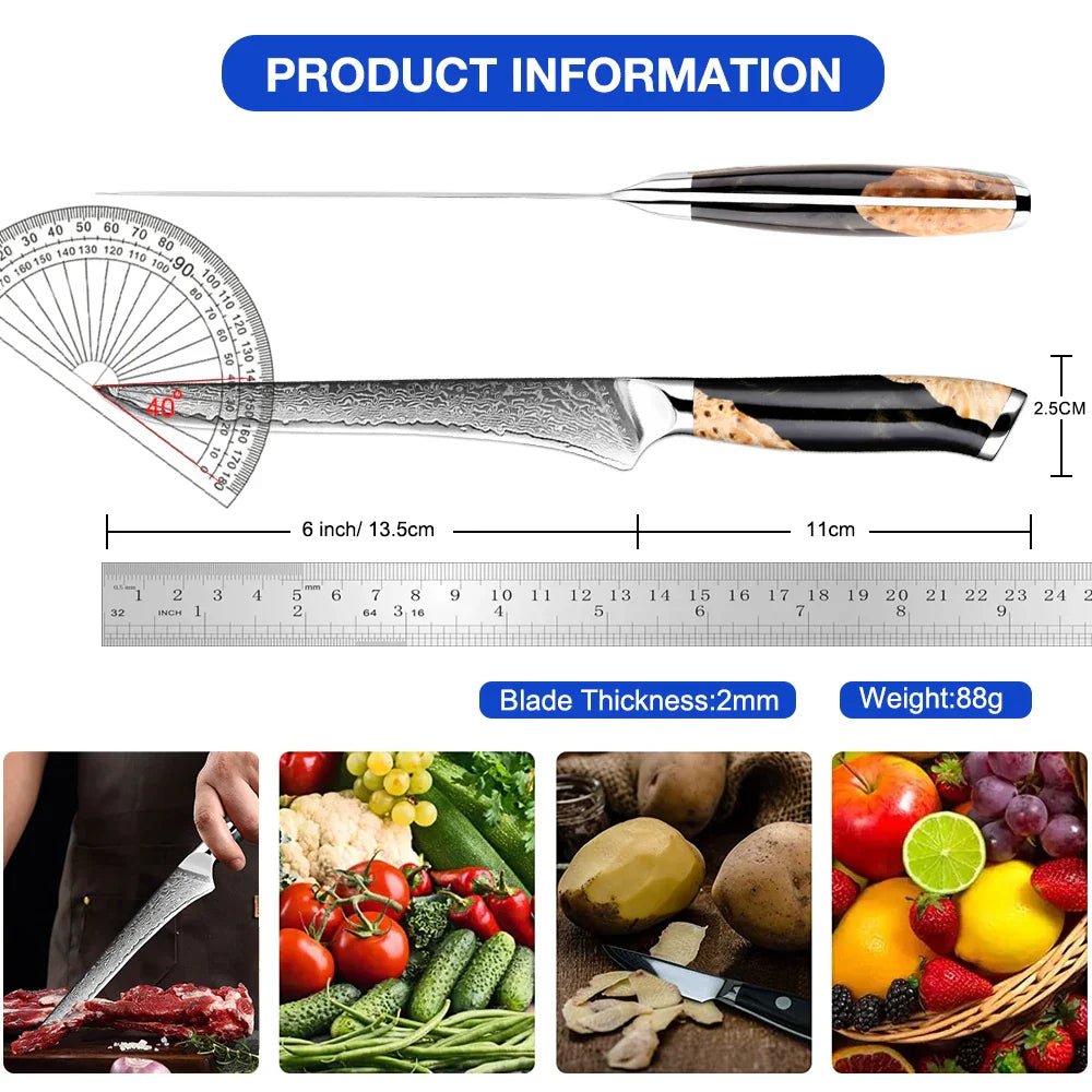 6 - Inch Damascus Utility Knife 67 - Layer Razor Sharp Boning Knife Black - Planet Store 123