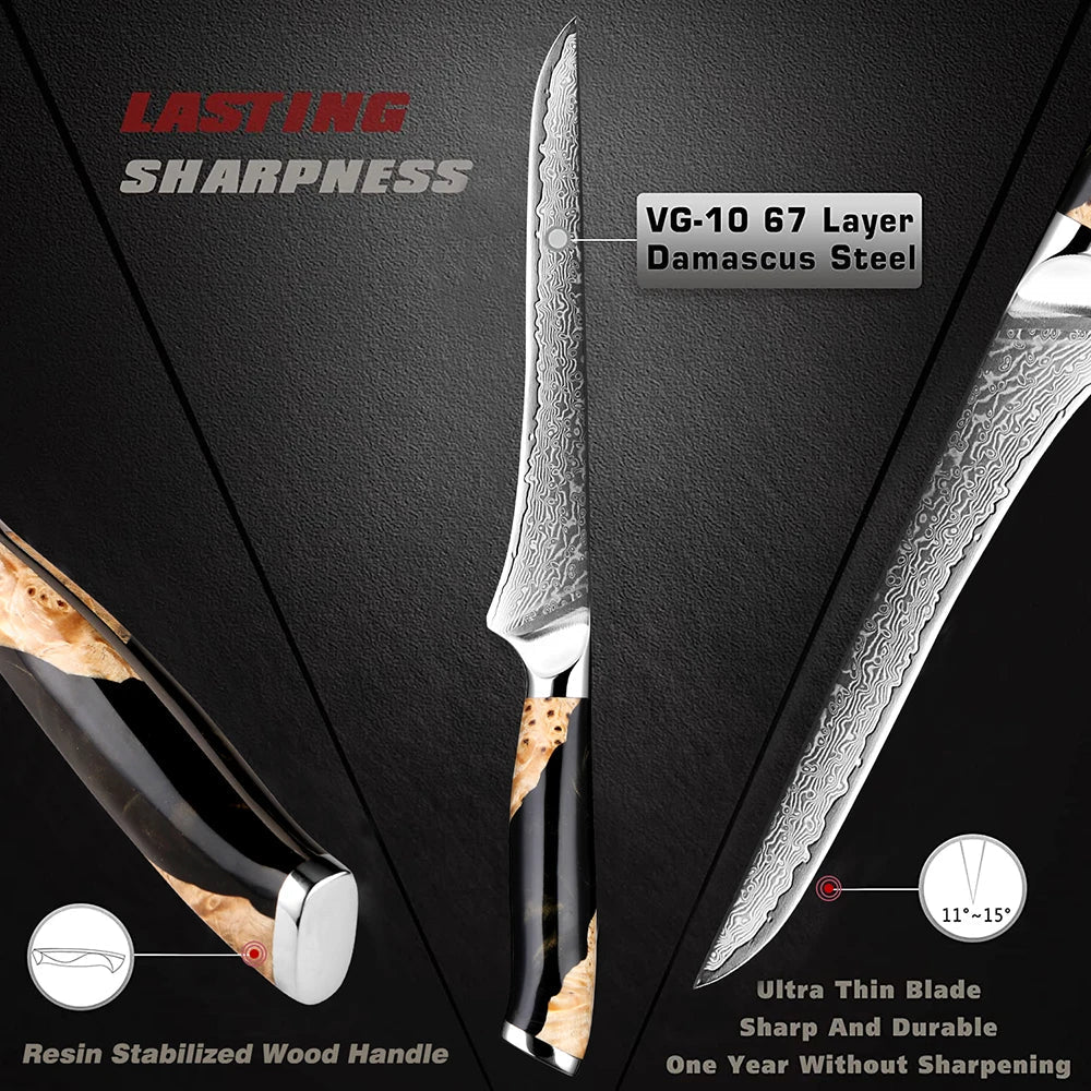 6 - Inch Damascus Utility Knife 67 - Layer Razor Sharp Boning Knife Black - Planet Store 123