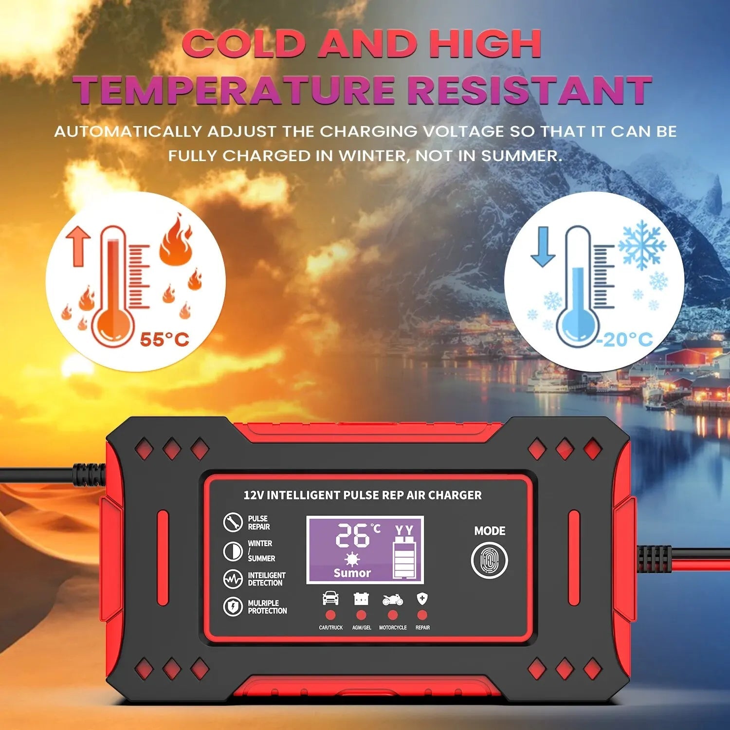 6A 12V Smart Car Battery Charger Lead - Acid Battery Red - Planet Store 123