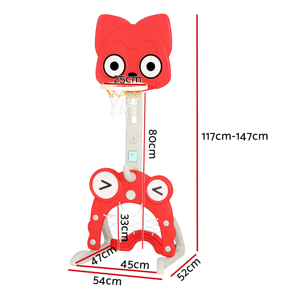 NNEDSZ Kids Basketball Hoop Stand Adjustable 5-in-1 Sports Center Toys Set Red