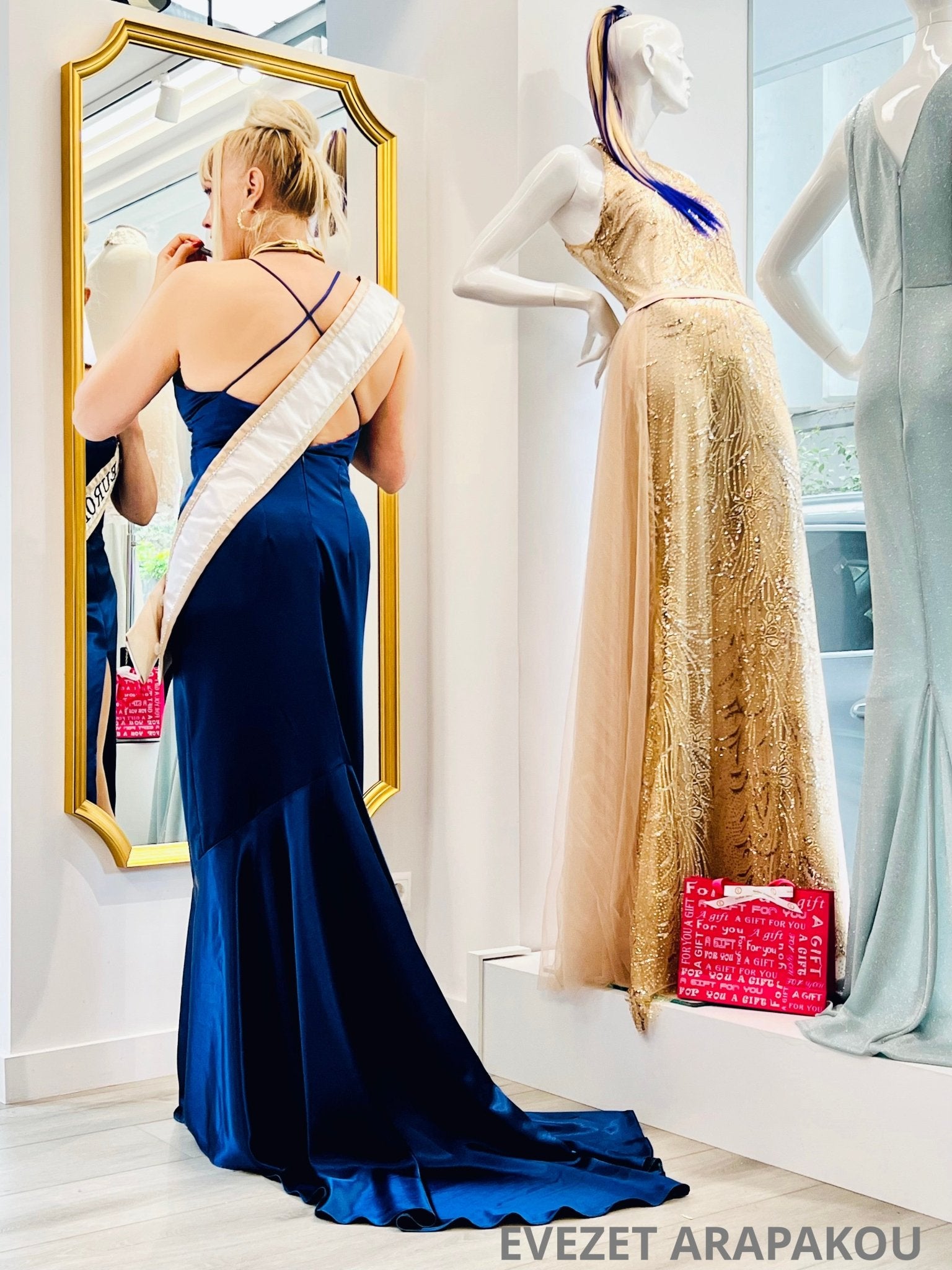 Aline Royal Blue Satin dress with Slit - Planet Store 123