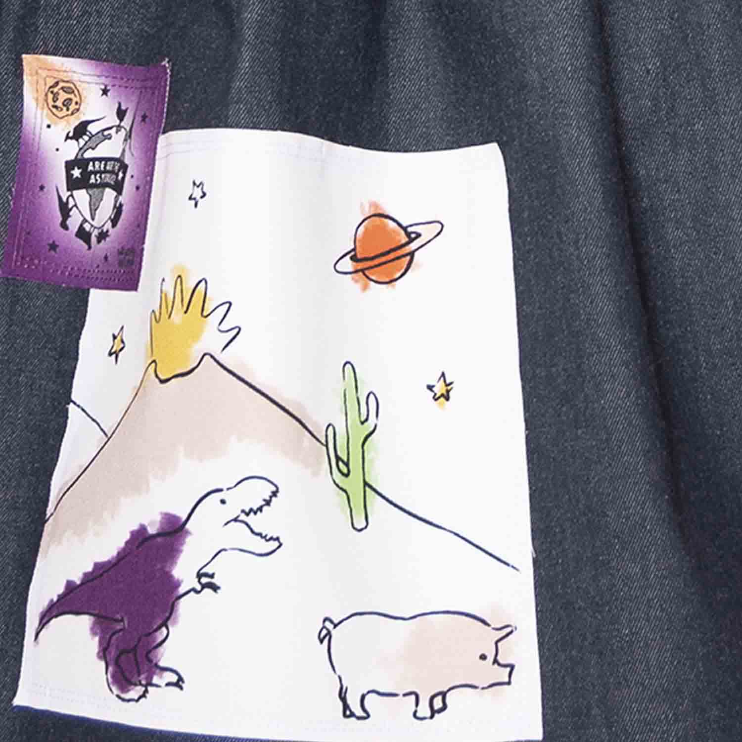 Blue Denim Skirt with Appliqué - Planet Store 123