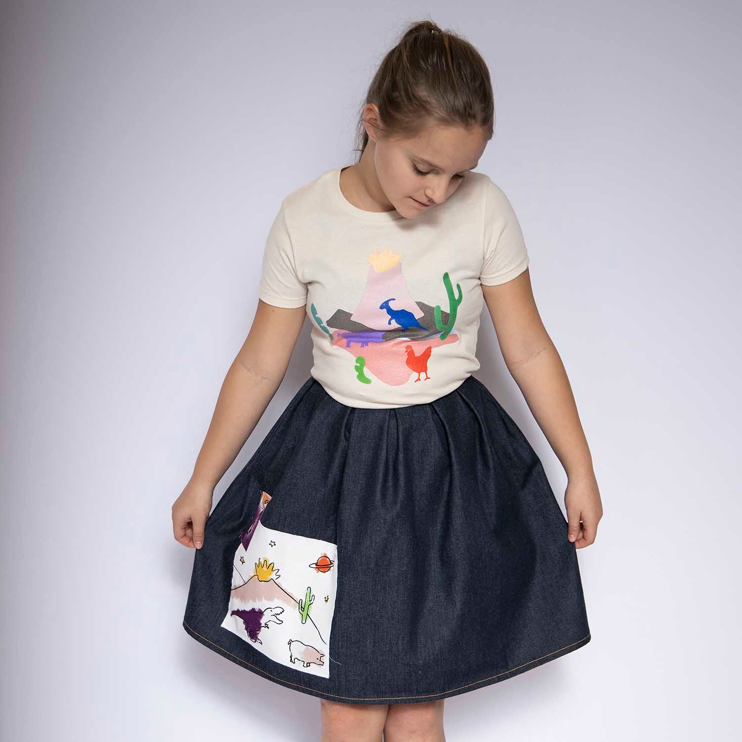 Blue Denim Skirt with Appliqué - Planet Store 123
