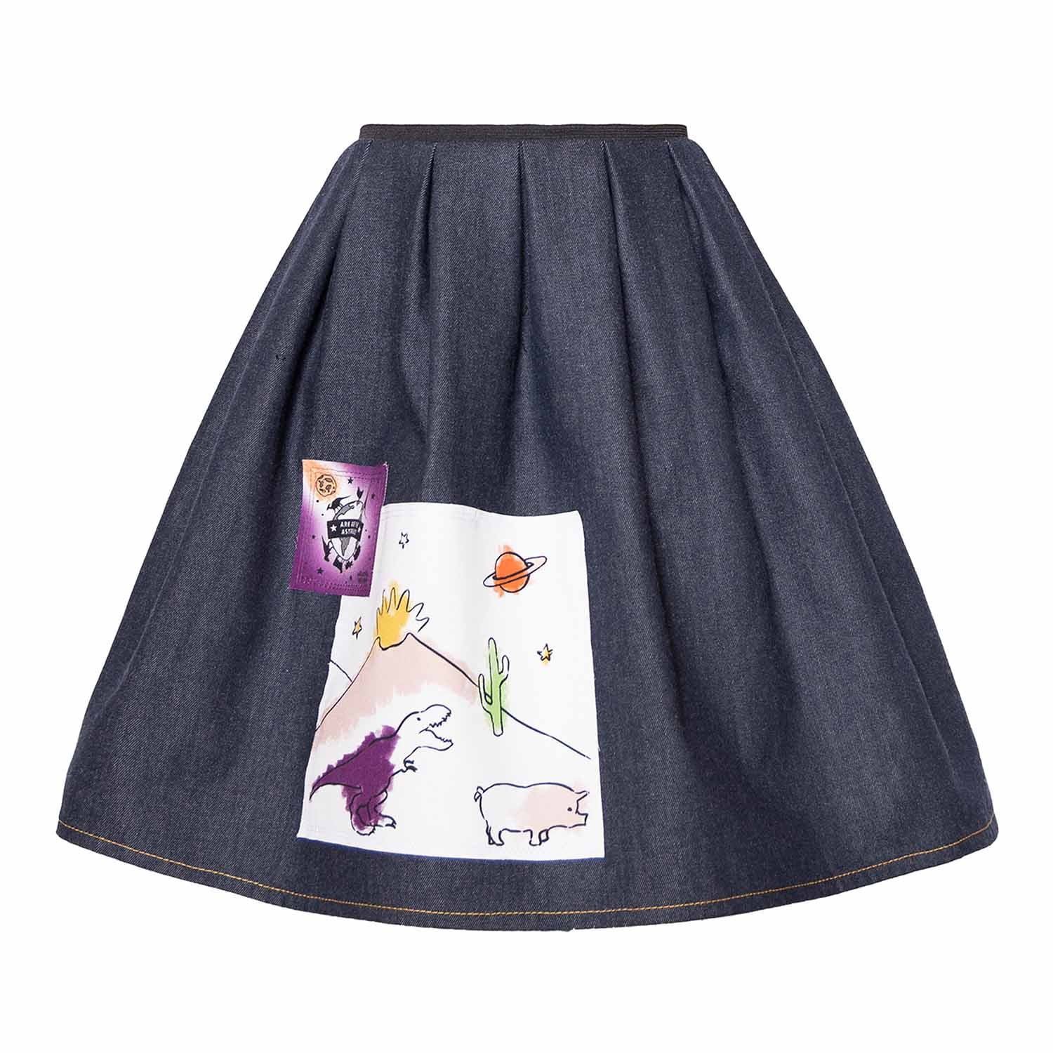 Blue Denim Skirt with Appliqué - Planet Store 123