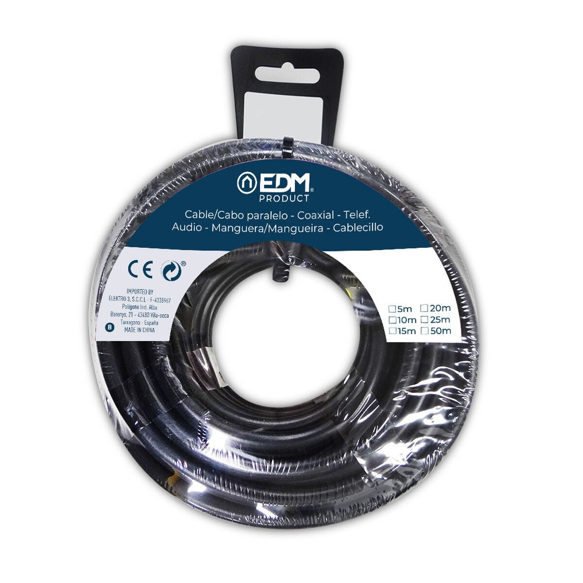 Cable EDM 28302 Black 2 x 1 mm 15 m - Planet Store 123