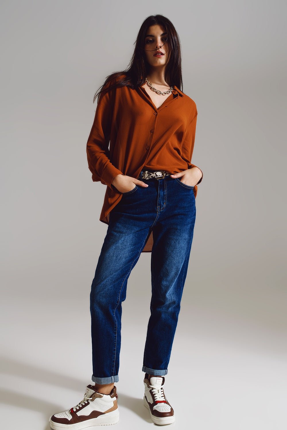 Chiffon Shirt in Camel Color - Planet Store 123