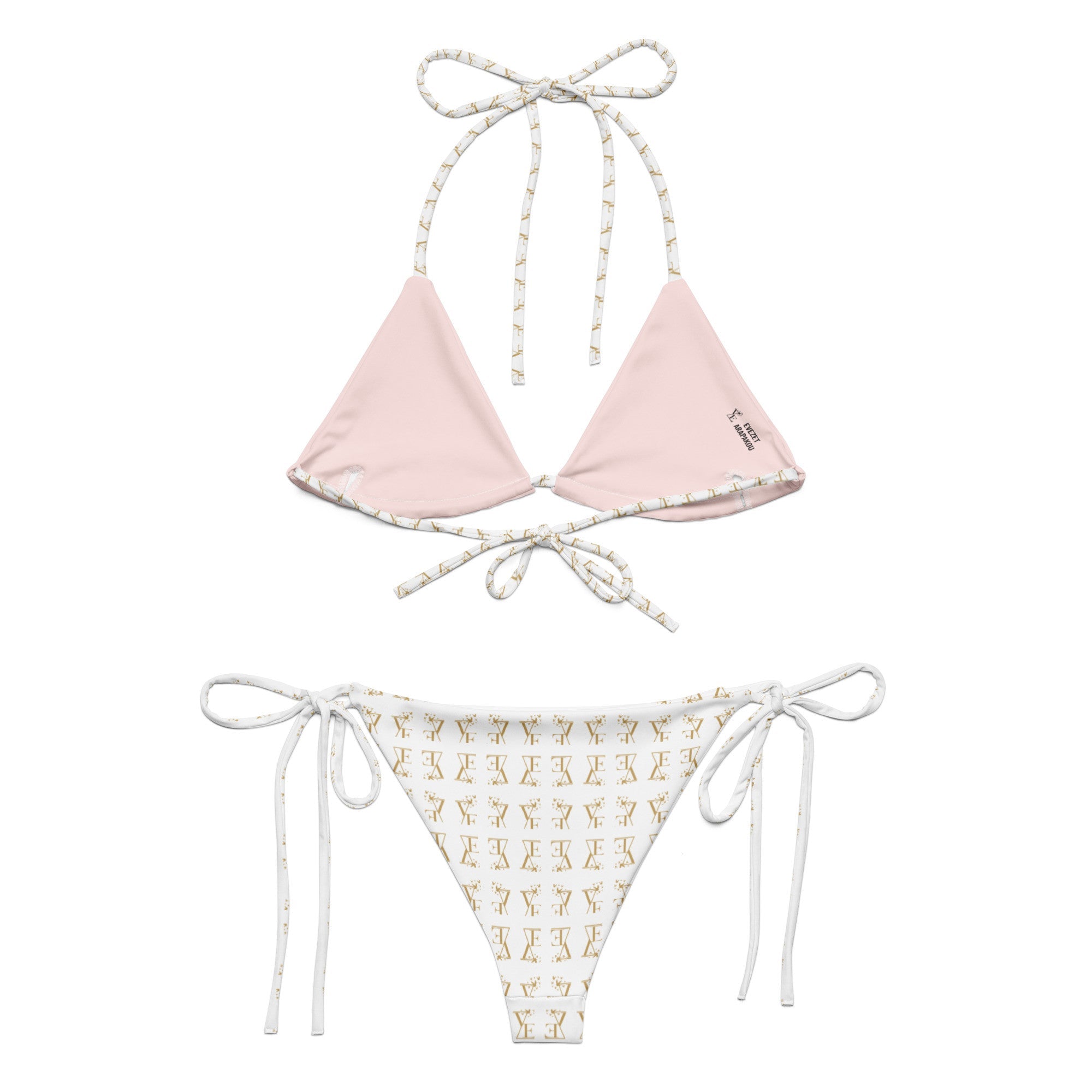 Evezeti logo White Powder Pink recycled string bikini set - Planet Store 123