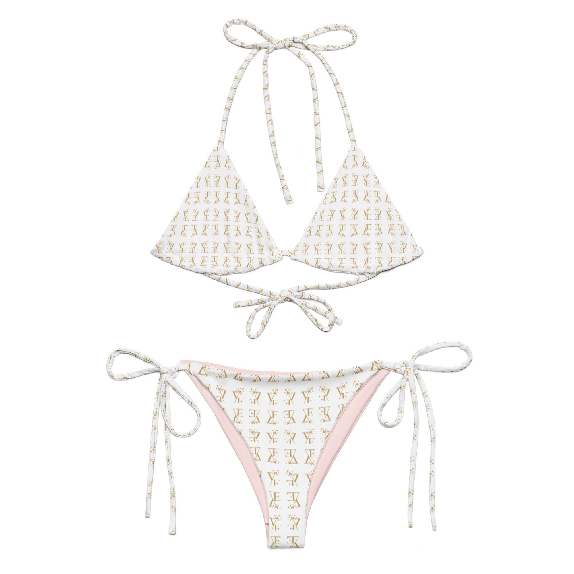 Evezeti logo White Powder Pink recycled string bikini set - Planet Store 123