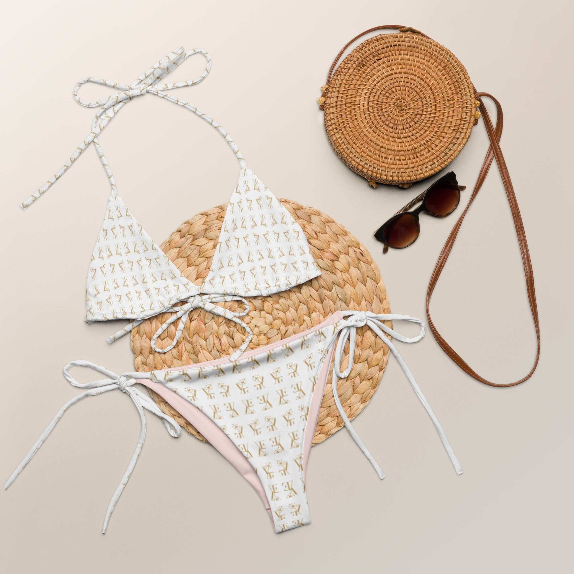 Evezeti logo White Powder Pink recycled string bikini set - Planet Store 123