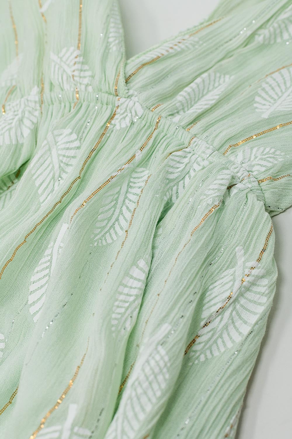 Midi Dress in Mint Leaf Print With Lurex Details