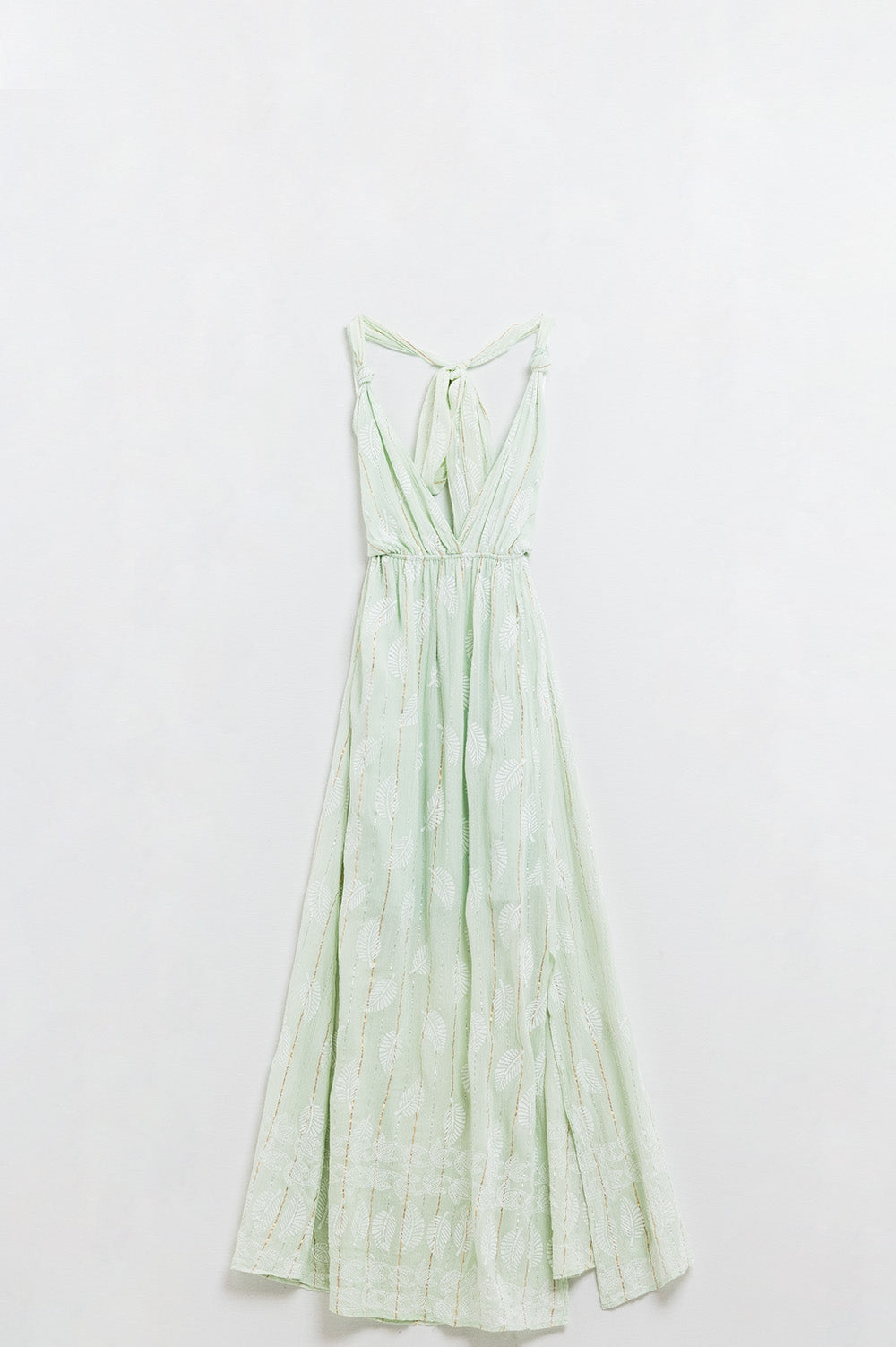 Midi Dress in Mint Leaf Print With Lurex Details
