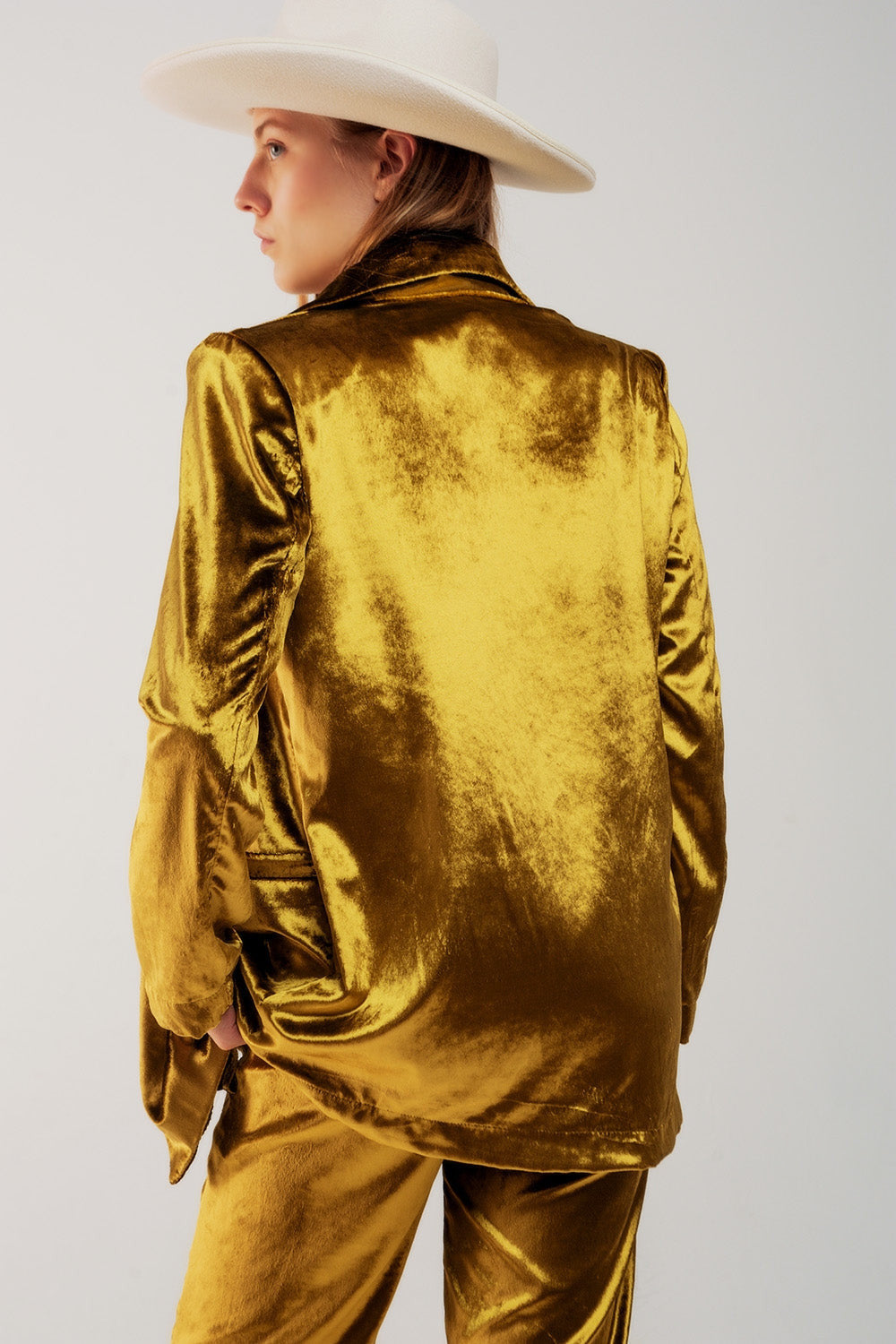 Mustard Velvet Oversized Blazer