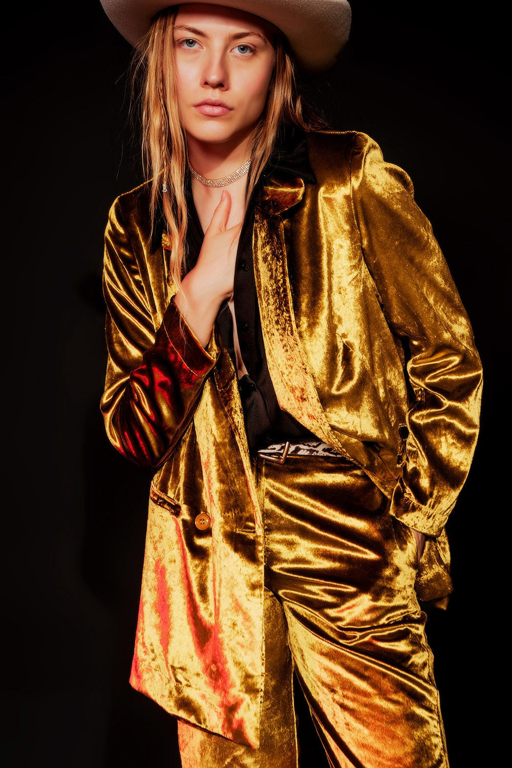 Mustard Velvet Oversized Blazer