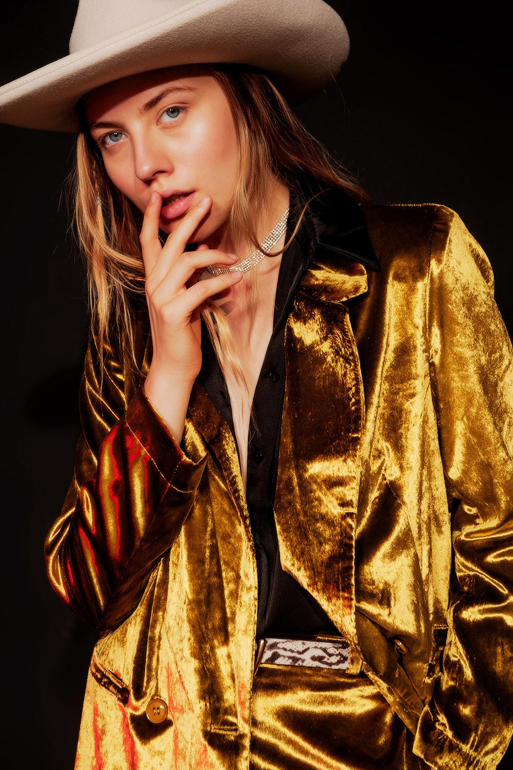 Mustard Velvet Oversized Blazer