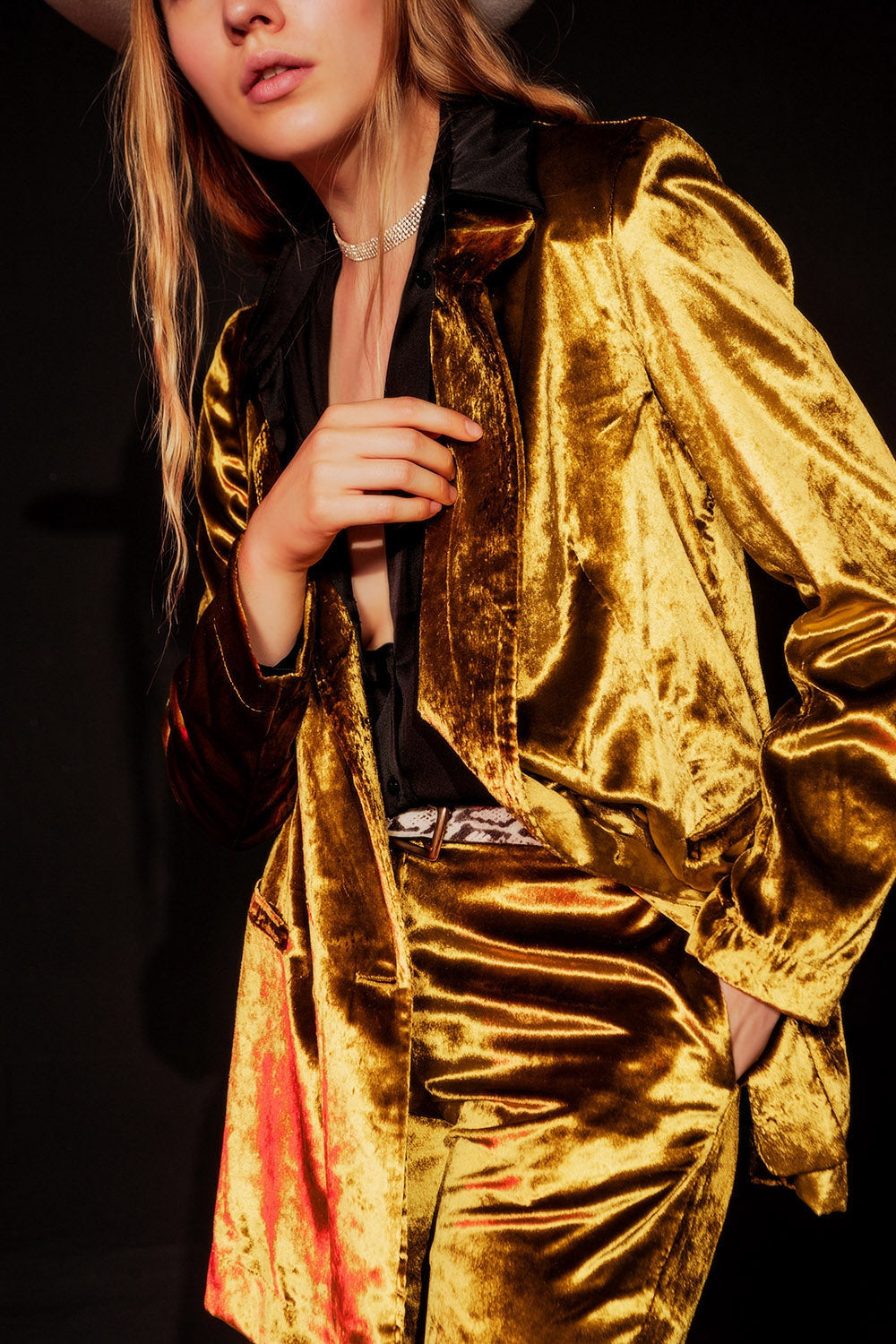 Mustard Velvet Oversized Blazer