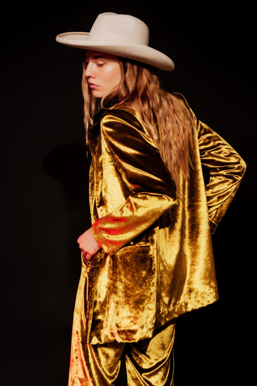 Mustard Velvet Oversized Blazer