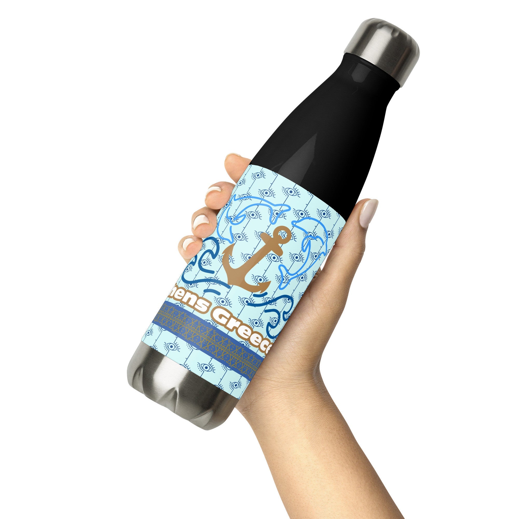 Greek Evil Eye Aegean Blue Stainless steel water bottle - Planet Store 123