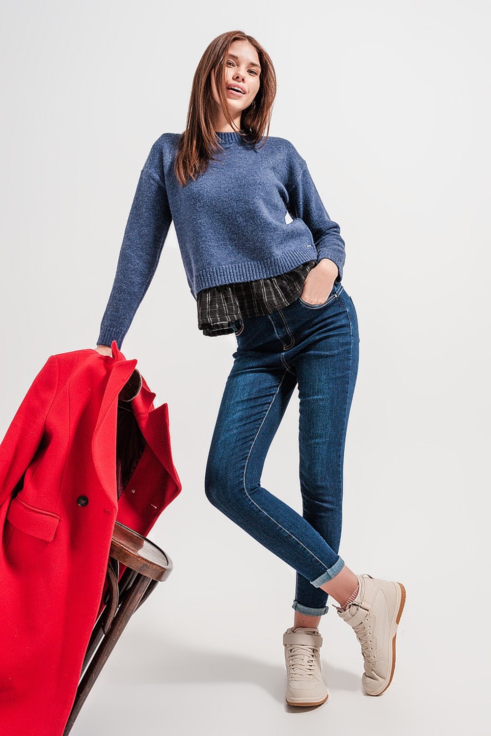 High Waist Push Up Skinny Fit Jeans in Dark Blue - Planet Store 123