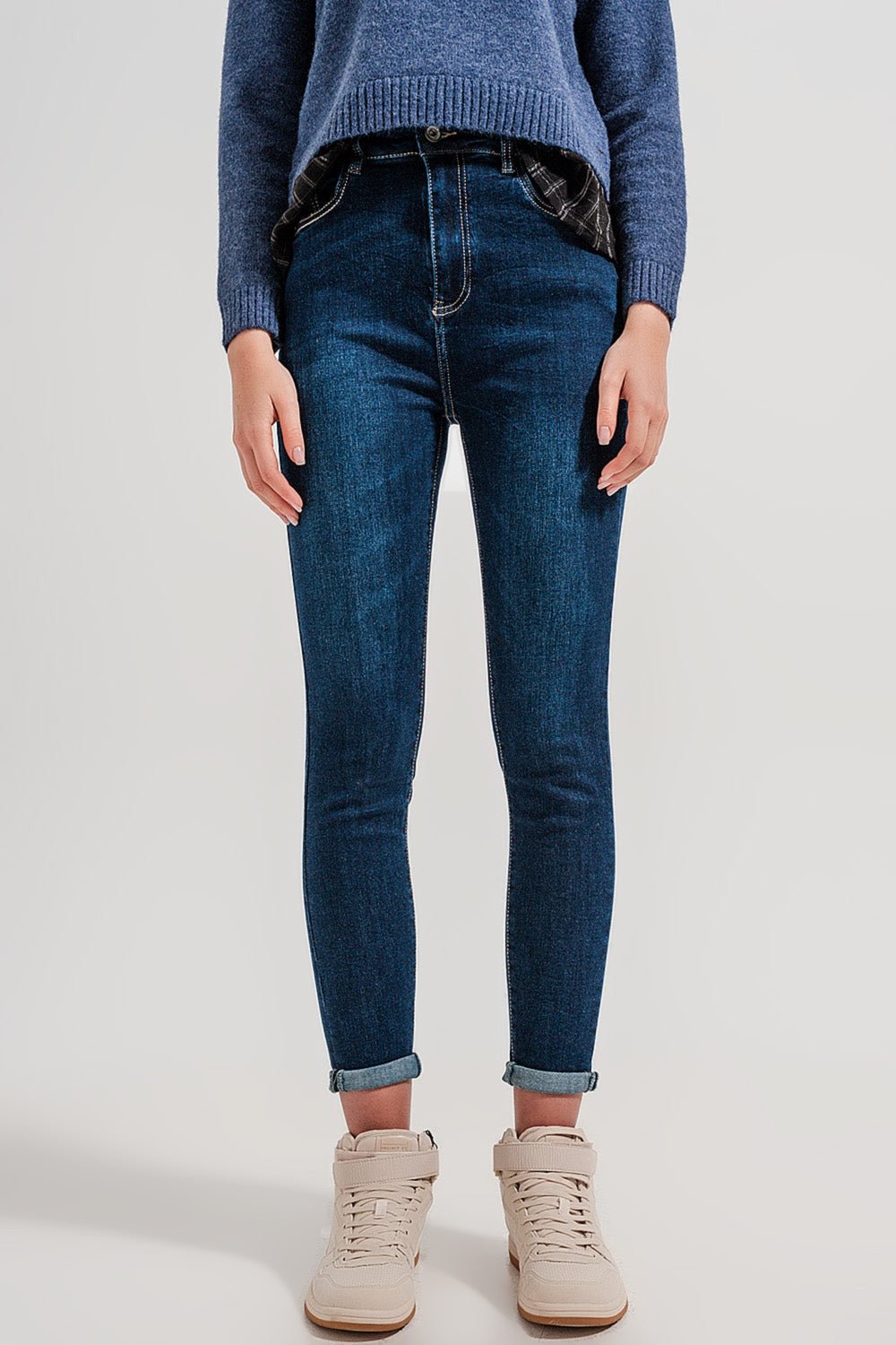 High Waist Push Up Skinny Fit Jeans in Dark Blue - Planet Store 123