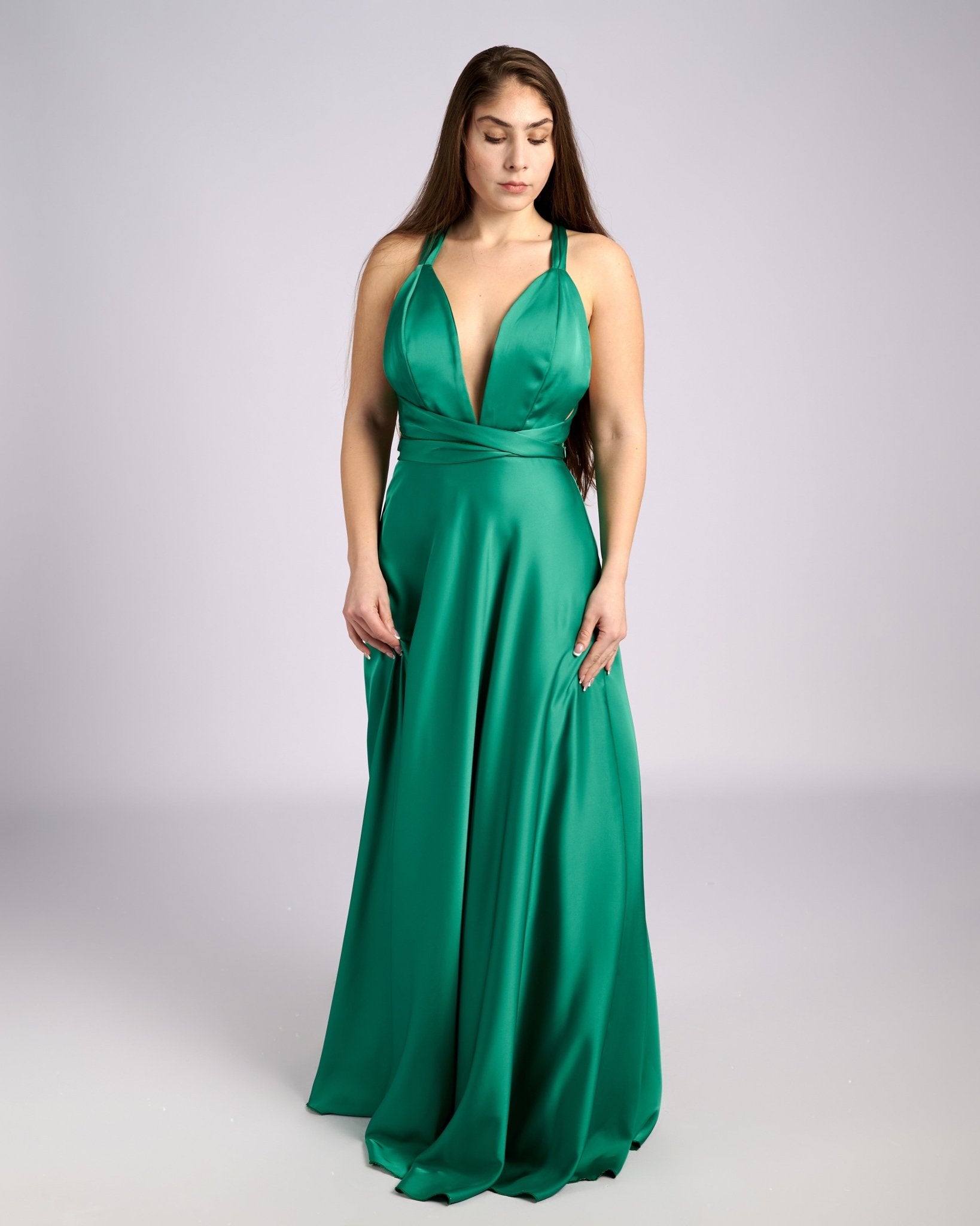 Jozephine Goddess Mint Green Satin Maxi Dress - Planet Store 123