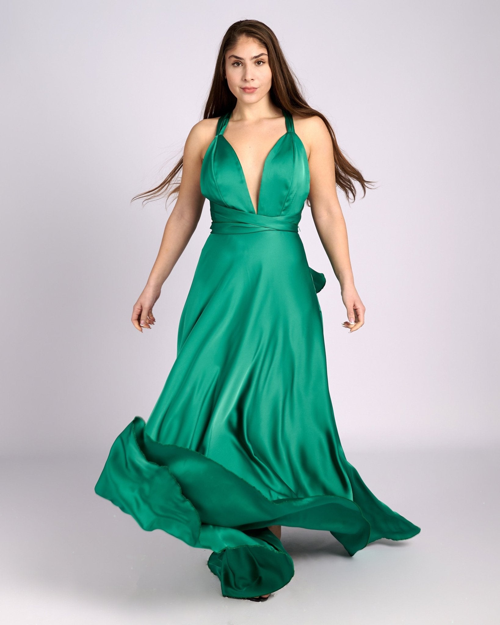Jozephine Goddess Mint Green Satin Maxi Dress - Planet Store 123