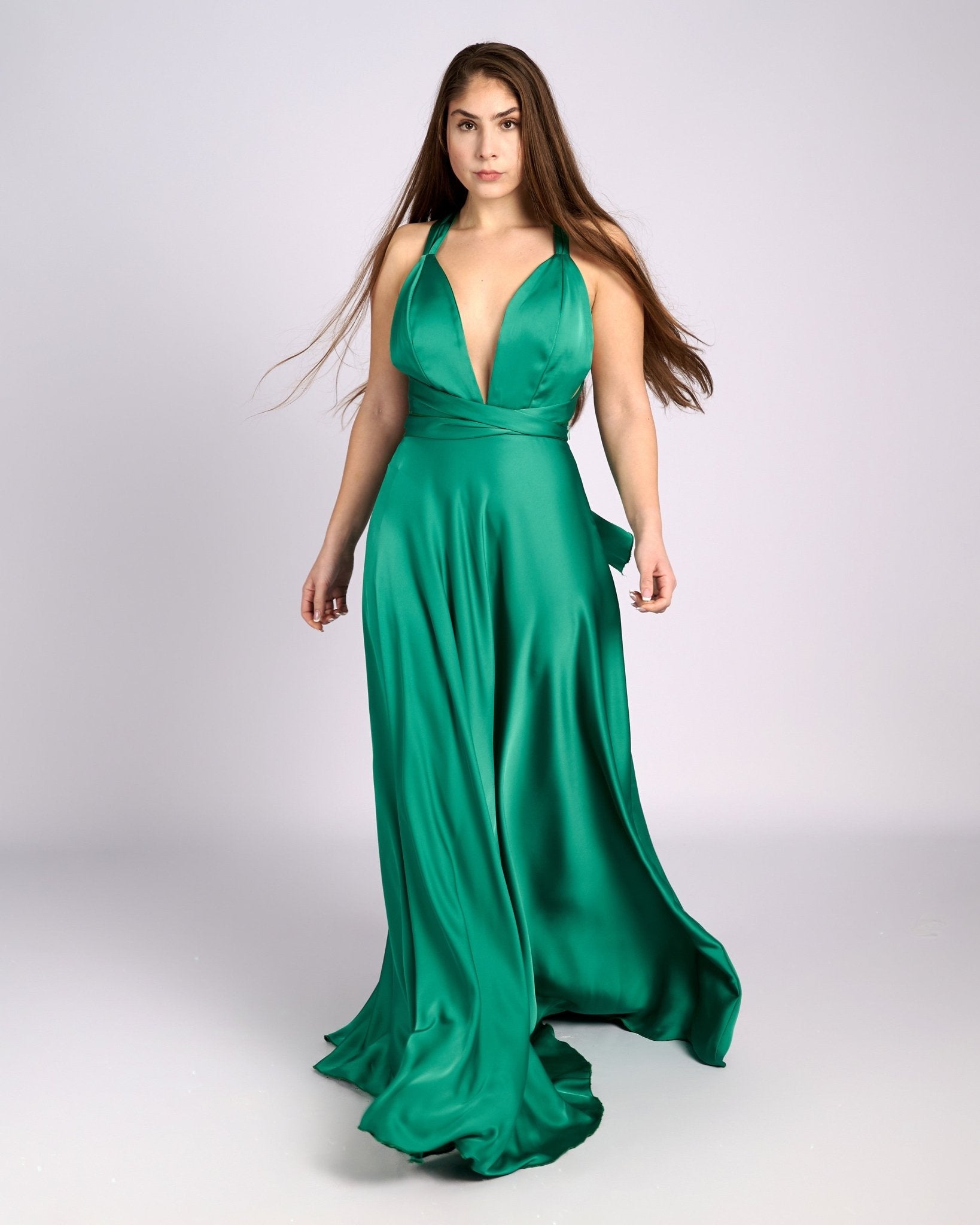 Jozephine Goddess Mint Green Satin Maxi Dress - Planet Store 123
