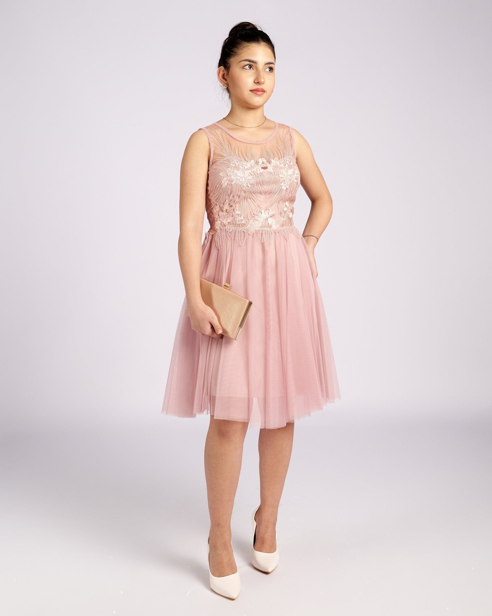 Mia Pink Tulle and Lace knee length Dress " φορέματα βραδινά " - Planet Store 123