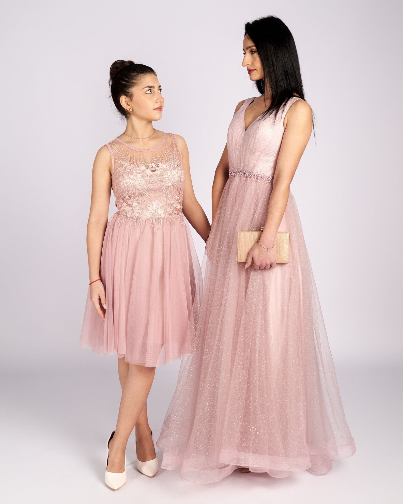 Mia Pink Tulle and Lace knee length Dress " φορέματα βραδινά " - Planet Store 123