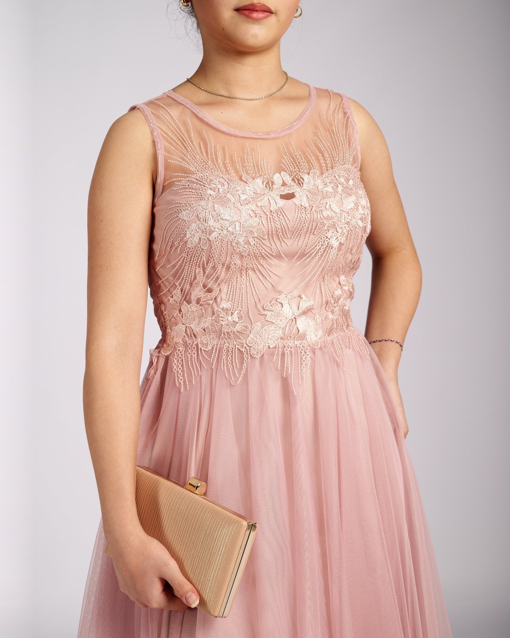 Mia Pink Tulle and Lace knee length Dress " φορέματα βραδινά " - Planet Store 123
