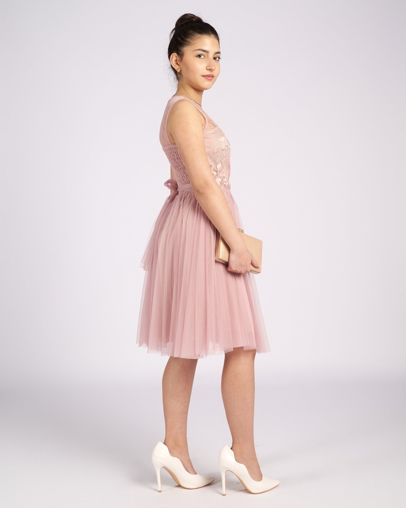 Mia Pink Tulle and Lace knee length Dress " φορέματα βραδινά " - Planet Store 123