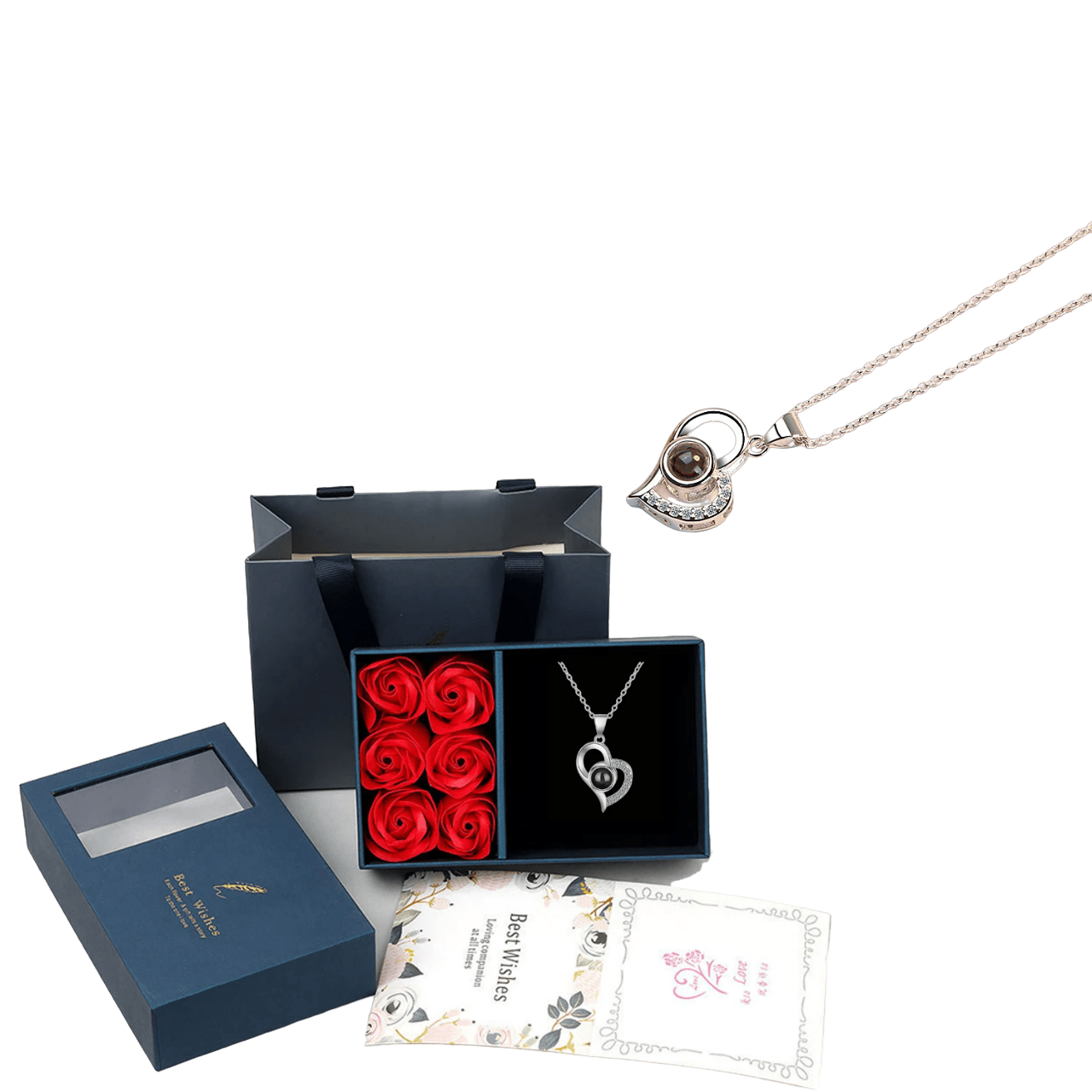 Multilingual 'I Love You' Necklace with 6 Roses in Luxury Gift Box - Silver (45cm) - Planet Store 123