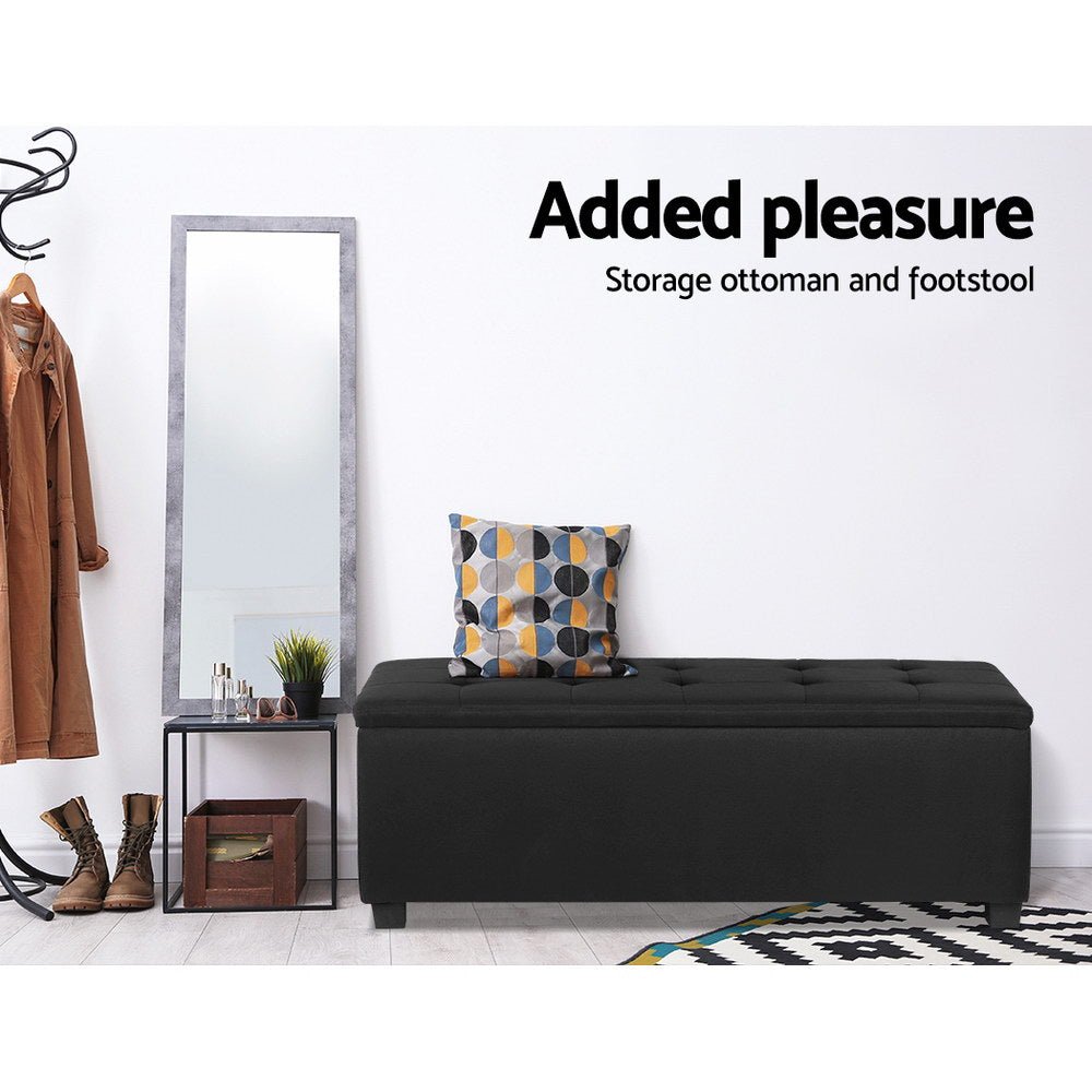 NNEDSZ Large Fabric Storage Ottoman - Black - Planet Store 123