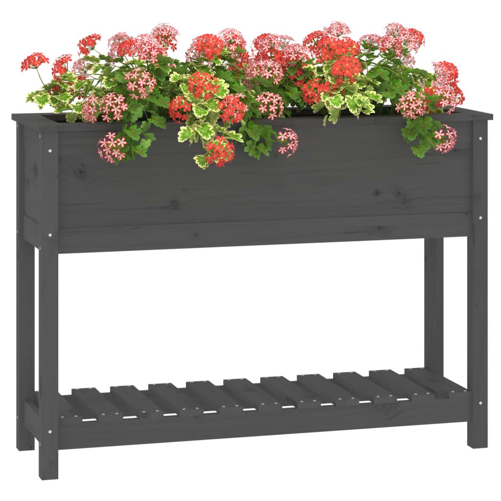 NNEVL Planter with Shelf Grey 111.5x34.5x81 cm Solid Wood Pine - Planet Store 123