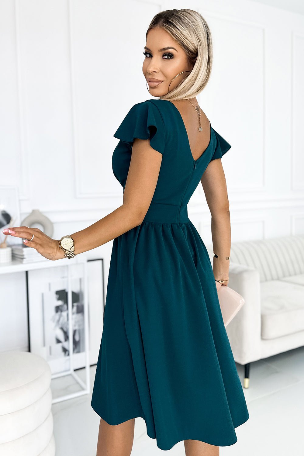 Numoco 425 - 1 MATILDE Dress with a neckline and short sleeves - green - Planet Store 123