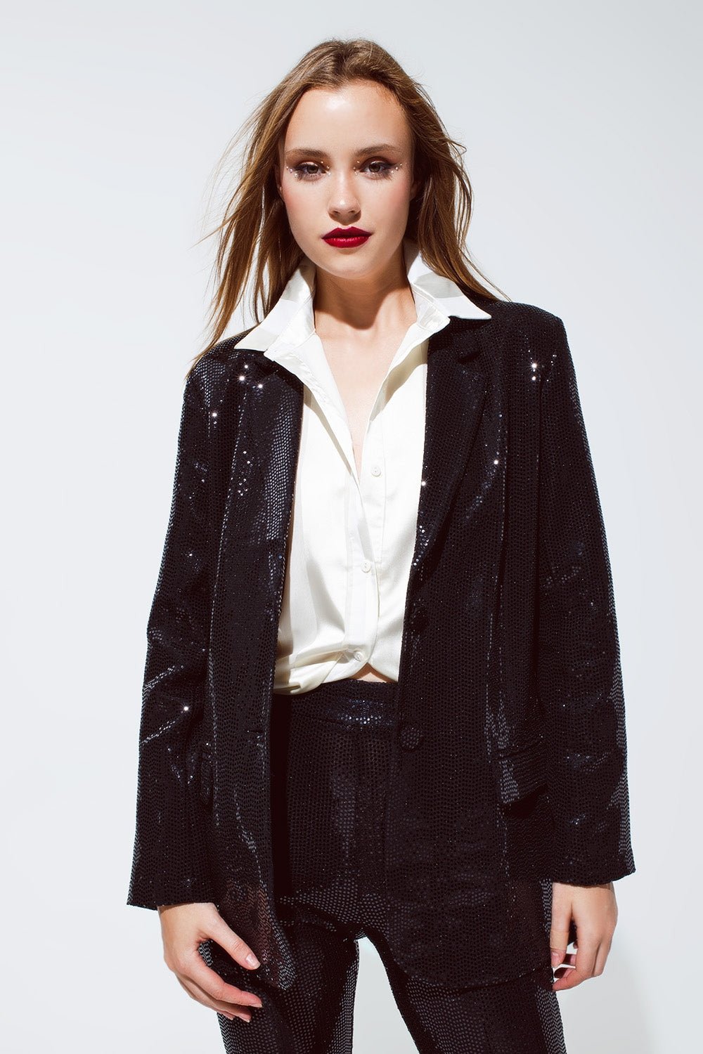 Party Relaxed Sequin Blazer in Black - Planet Store 123