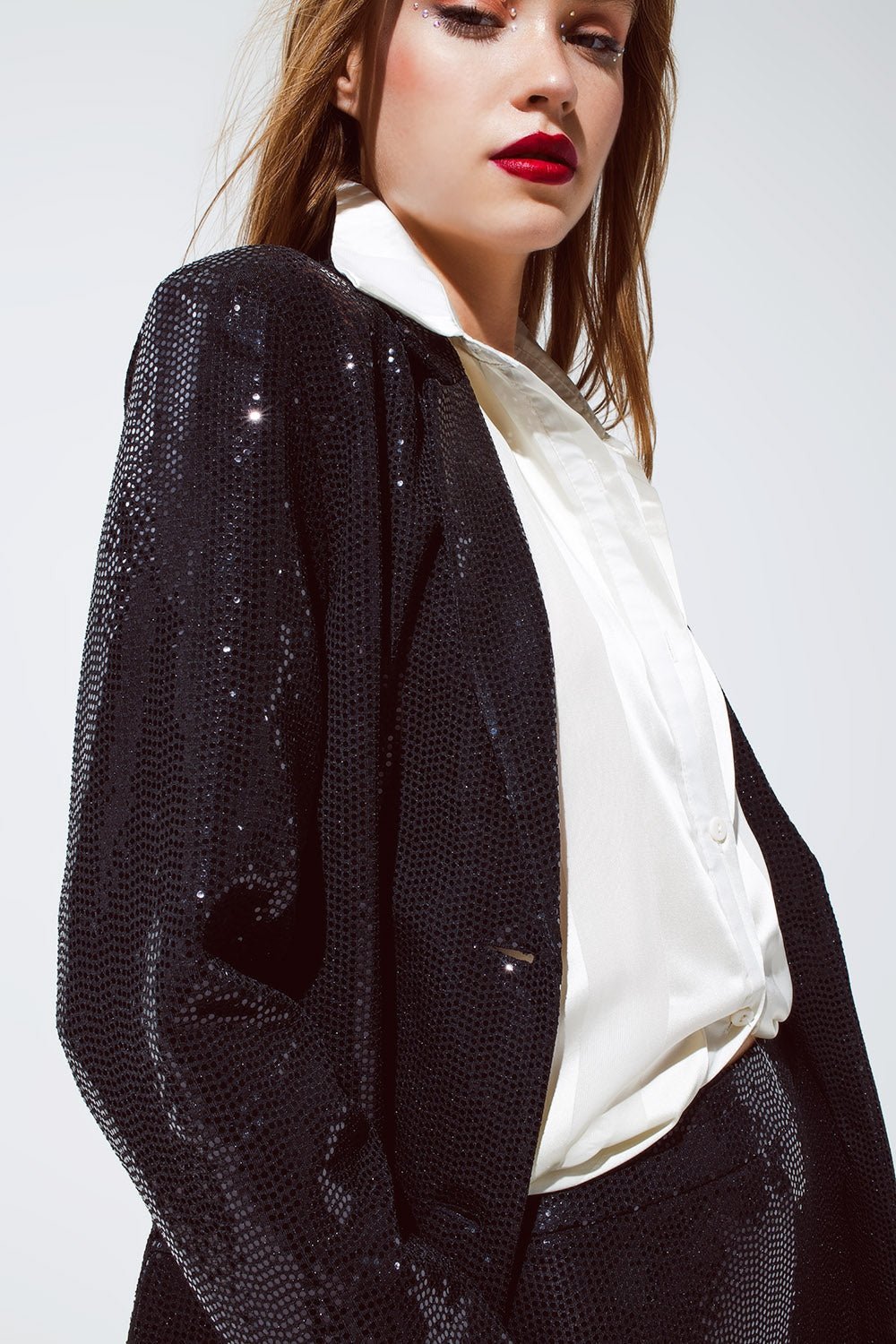 Party Relaxed Sequin Blazer in Black - Planet Store 123