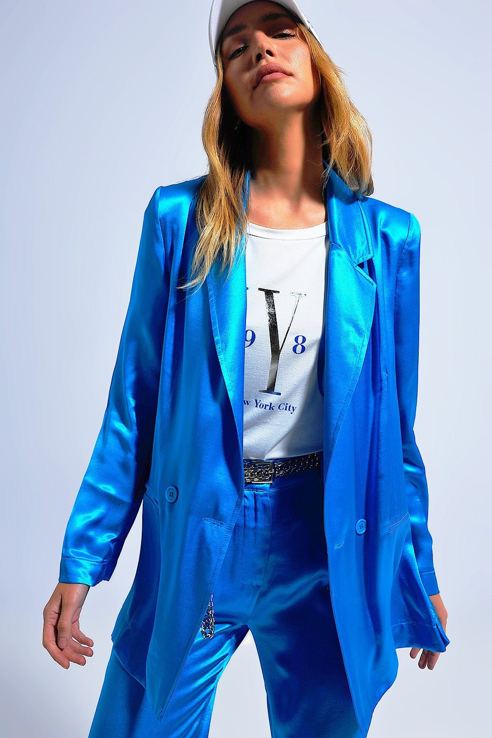 Satin Blazer in Bright Blue - Planet Store 123