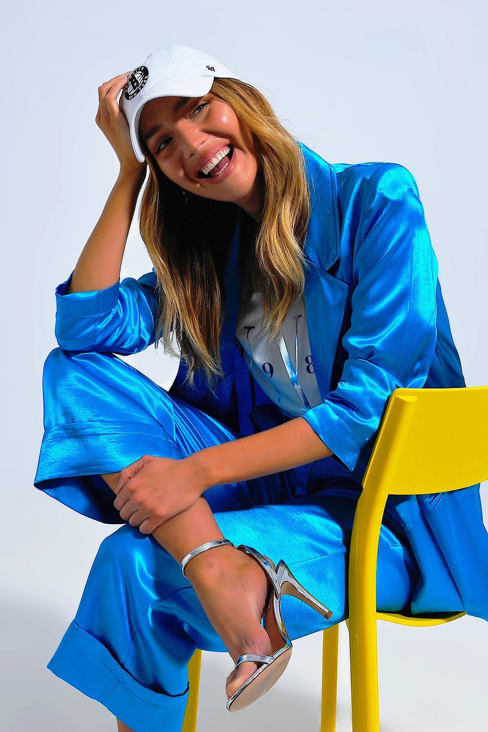 Satin Blazer in Bright Blue - Planet Store 123