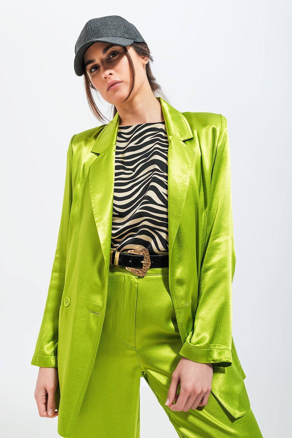 Satin Blazer in Green - Planet Store 123