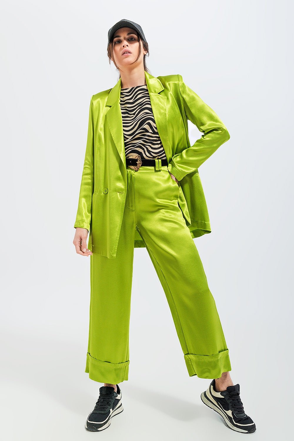 Satin Blazer in Green - Planet Store 123