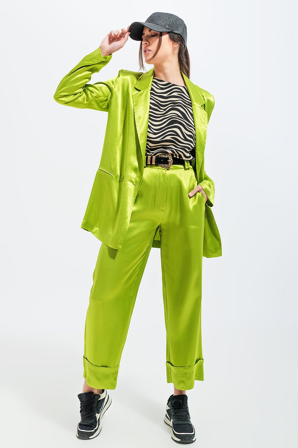 Satin Blazer in Green - Planet Store 123