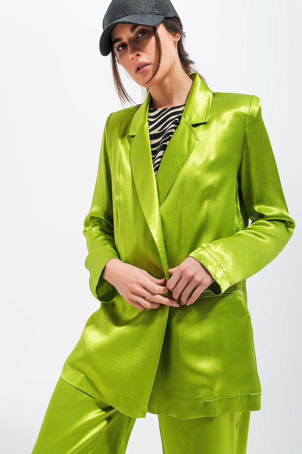 Satin Blazer in Green - Planet Store 123
