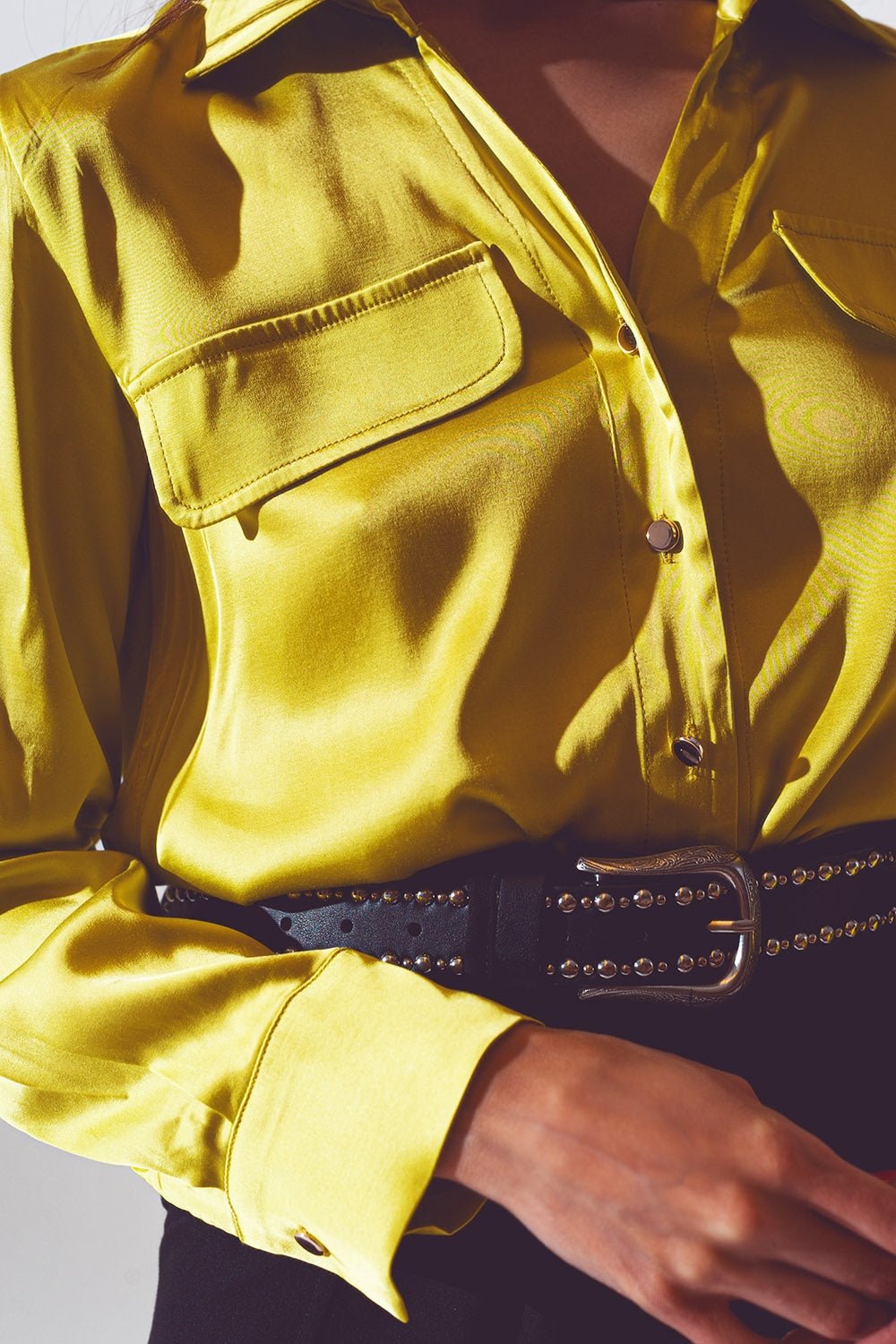 Satin Sophisticated Blouse in Green - Planet Store 123