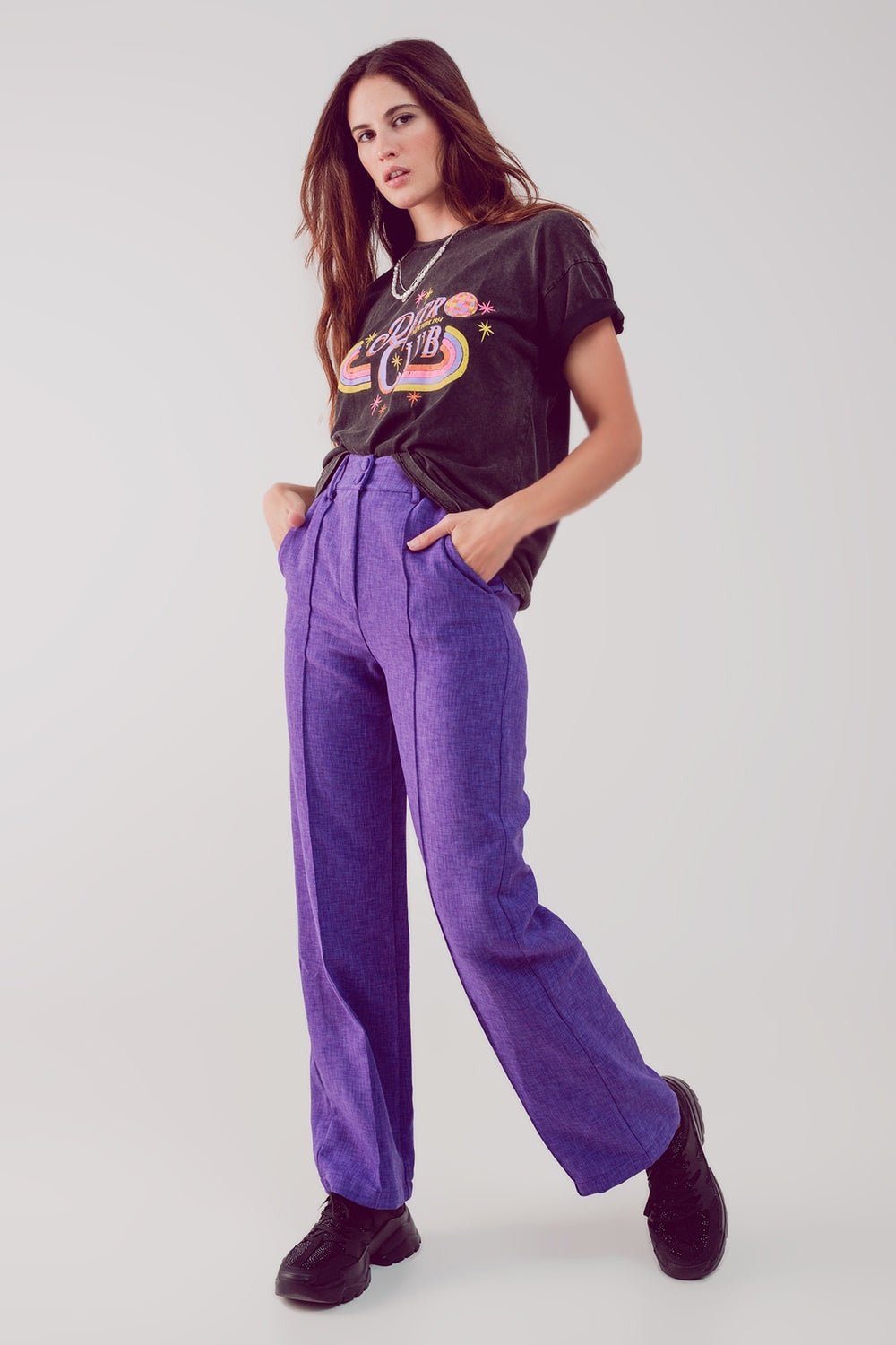 Straight Leg Tailored Pants in Purple - Planet Store 123